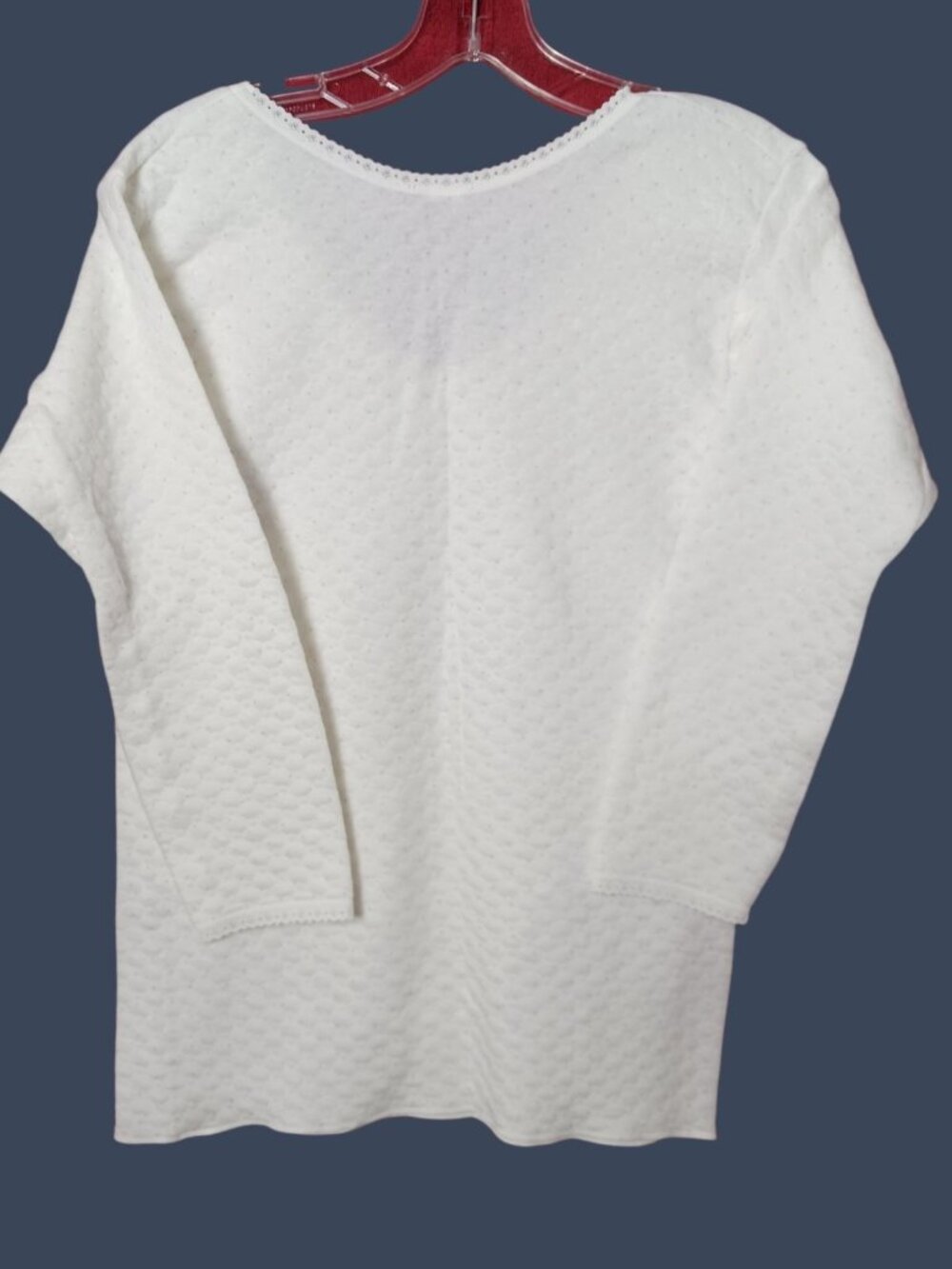 Silver Ox Vtg Womens Textured Thermal Top  W/Lace Trim White Large - Picture 11 of 16